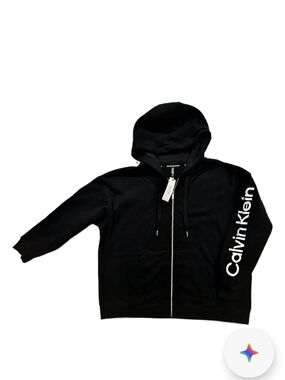 Calvin Klein Black Full-Zip Hoodie with Sleeve Logo